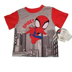 Toddler Boys Spider Pajama Top Gray With Red Short Sleeve Size 2T NWT
